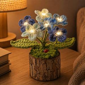 lot 8166 image: Tisuvimy Handmade Crochet Flower Blue Forget-me-nots Flowers Night Light