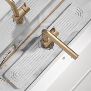 lot 8168 image: Quick Drying Stone Faucet Mat for Kitchen Sink - Diatomite Sink Mat Absorbing Stone Tray for Bathroom Counter, Sink Faucet Splash Guard Water Protector Matt for Kitchen Counter(White, 20 x 3.9) - Retail $24