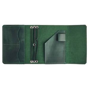 lot 8171 image: TORAKIP Genuine Leather A6 Journal Cover - Refillable Handmade Notebook Cover with 3 Elastic Bands, Pen Loop & Card Pockets - Travel Diary Case Fits A6 4.1 x 5.8 Notebooks (Paper Not Included), Green - Retail $36
