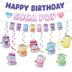 lot 8181 image: Aposwow Soda Pop Birthday Party Banners Hanging Swirls Decor 9PCS