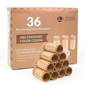 lot 8185 image: L LIKED 36 PCS Preformed Coin Wrappers Rolls-Halves, Brown