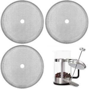 lot 8196 image: Boao 3 Packs French Press Replacement Cafetiere Filter Mesh Screen Coffee French Press Filters, 4 Inch Stainless Steel Reusable, for 8 Cup 34 OZ 1000 ml Coffee Tea Makers