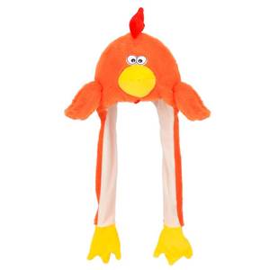 lot 19239 image: Hopearl Chicken Hat with Ears Moving Jumping Pop Up Beating Chick Hat Plush Farm Animal Holiday Cosplay Dress Up Funny Gift for Kids Boys Girls, Orange, 22