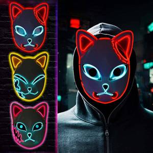 lot 19240 image: WANFUY 3Pcs Demon Slayers Led Mask,Demon LED Cosplay Mask Japanese Anime Fox Face Cosplay Glowing Masks Halloween Cosplay Masquerade Party Props