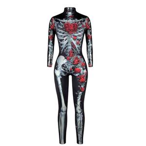 lot 19245 image: JJEUWE Womens Skeleton Halloween Bodysuit Costume Stretch Skinny Catsuit Jumpsuit M