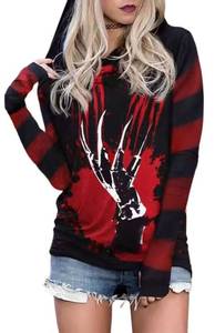 lot 19246 image: AIMITAG Color Block Raglan Sleeve Hoodie For Womens Halloween Skeleton Hand Novetly Pullover Sweatshirts Scary Movies Tee - X-Large,Black