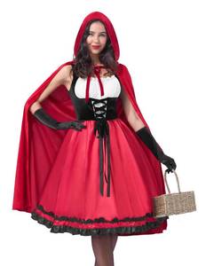 lot 19260 image: Spooktacular Creations Women Little Red Riding Hood Costume, Halloween Hooded Cloak Adult Long Velvet Cape Dress for Fairy Cosplay Themed Parties-S
