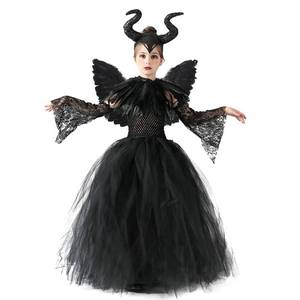 lot 19261 image: IBTOM CASTLE Witch Costume for Girls Kids, Little Baby Vampire Halloween Cosplay Black Witch Dress with Horns Headband Feather Wings Lace Arm Sleeve Fancy Dress up #Black(5pcs) 2-3T