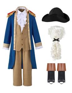 lot 19262 image: Spooktacular Creations George Washington Costume for Kids, Colonial Boys Costume Set with Wig and Hat for Halloween Dress Up Party (Small, 5-7 yrs)