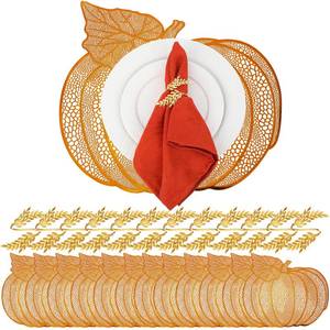 lot 19266 image: Mifoci Pumpkin Placemats Set of 12, Fall Napkin Rings Autumn Pumpkin Hollow Out Placemats for Dinner Table Decorations Holiday Thanksgiving Wedding Party