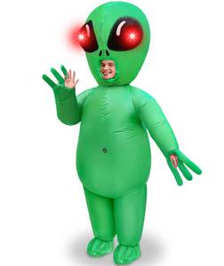 lot 19282 image: Camlinbo Halloween Inflatable Alien Costume with Red LED Eyes, Scary Alien Blow Up Costumes for Adults Men, Full Body Green Inflatable for Cosplay Themed Parties