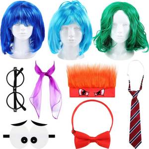 lot 19295 image: Taiyin 9 Pcs Blue Green Short Wigs Halloween Costume Party Cosplay Set