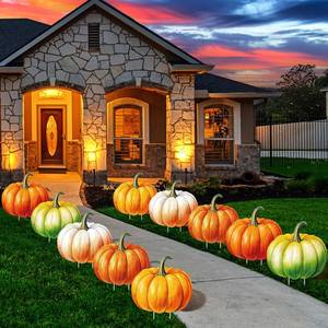 lot 19300 image: Memorywuu 10 Pcs Pumpkin Style Fall Yard Signs with Stakes LED Lights