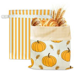 lot 19306 image: 2 Pack Reusable Beeswax Bread Bag for Sourdough & Homemade Bread with Zipper�� Beeswax Lined Bread Bags, Plastic-Free Sourdough Bread Storage, Autumn Pumpkin Design for Thanksgiving & Fall Baking