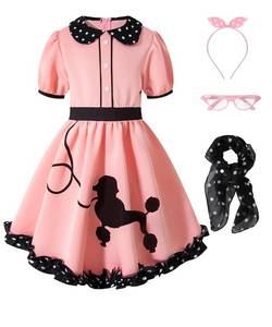 lot 19314 image: IWALUE Kids Girls 1950s Poodle Party Dresses Halloween Costume Skirt Set Dress Up (Pink,4-5 Years)