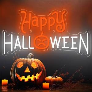 lot 19319 image: Halloween Neon Sign for Wall Decor, LED Halloween Light Up Sign Decor for Wall Bedroom Home Bar Halloween Party Decor Halloween Present for Trick or Treat Party Backdrop