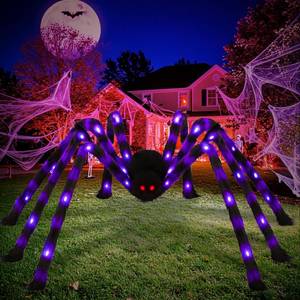 lot 19323 image: GUDELAK 5ft Large Spider Giant Spider Halloween Decorations, Purple Fake Spiders with with 8 Types of Mode Lights, Realistic Spiders Halloween Decorations Outdoor Indoor Yard Lawn Garden Party D�cor