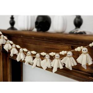 lot 19327 image: Bunny Chorus Ghost Halloween Banner 1pc White Ghost Halloween Party Banner with Wood Beads, Cute Ghosts Halloween Garland Halloween Banner Decorations for Home Wall Mantel Doorways Front Decor