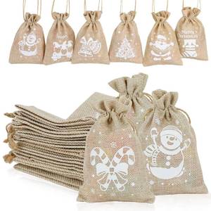 lot 19332 image: SULOLI Christmas Jute Burlap Bags, 24 Pcs Xmas Linen Bag Drawstring Gift Bags Burlap Bags for Xmas Party Supply