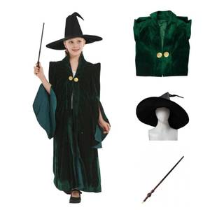 lot 19343 image: Kids Professor Witch Cosplay Costume Wizard Cloak Hat Wand Robe Coat XL