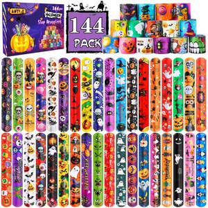 lot 19345 image: LUYI 144 PCS Halloween Slap Bracelets, Halloween Party Favors Supplies for Kids-108 Different Designs Bracelets Bulk for Halloween Decorations Treat Toys Bag Stuffers Gift for Kids Girls Boys