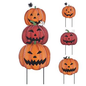 lot 19349 image: hogardeck Outdoor Halloween Decorations, 34 Decorative Garden Stakes with 3 Pumpkins for Halloween Decor, Jack O Lantern Metal Yard Signs for Outside Lawn Patio Party Decorations