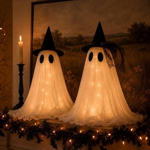 lot 19356 image: 2-Pack Halloween Ghost Decor Set, USB Powered wRemote Lights