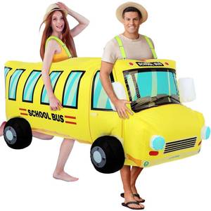lot 19363 image: Simgoing Couple Inflatable School Bus Costume for Adult Halloween Costumes 2 People Funny School Bus Costumes for Men Women Cosplay