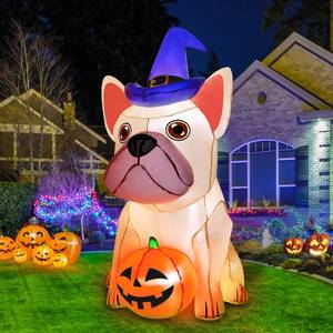 lot 19364 image: zukakii 5Ft Halloween Inflatables Decorations Build-in Bright LEDs Blow Up Yard Pumpkin with Witch Hat Halloween Decorations Outdoor Clearance Decor for Holiday Party Indoor Garden Lawn Home