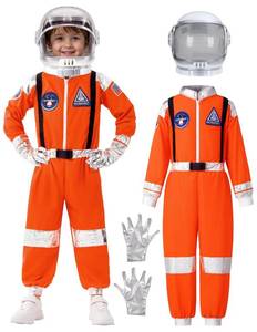 lot 19368 image: Spooktacular Creations Halloween Astronaut Costume for Kids, Unisex Orange Astronaut Outfit Set with Helmet, Toddler Pilot Jumpsuit for Halloween Costume Dress-Up Party (Medium, 8-10 yrs)