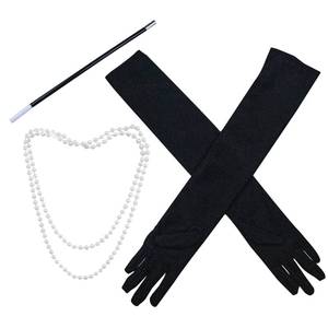 lot 60256 image: Twakashic 20s Accessories Costume Set, Plastic Holder Pearl Neacklace Long Opera Gloves, Roaring 20s Flapper Accessories for Fancy Dress Women Cosplay Party Black
