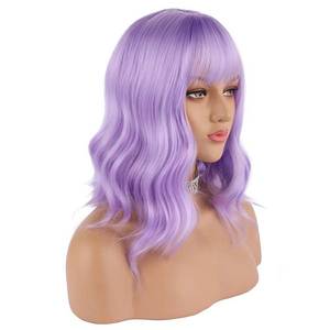 lot 60265 image: eNilecor Lavender Purple Wig Short Colorful colored Curly Wavy Synthetic Bob Wigs with Air Bangs 14 Natural Lilac Neon Wigs for Women
