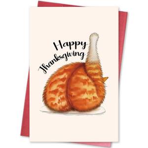 lot 60273 image: Cat Turkey Leg Happy Thanksgiving Card, Funny Thanksgiving Day Card for Cat Lover, Humorous Turkey Day Gift for Him He