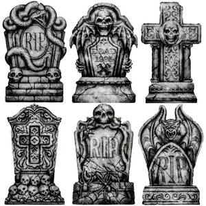 lot 60290 image: JOYIN 15.7 Halloween Decorations Outdoor Graveyard Tombstones, 6 Pcs Skeleton RIP Plastic Gravestones Halloween Decor with 12 Metal Stakes for Yard Lawn Garden Prop, Party Decor Supplies