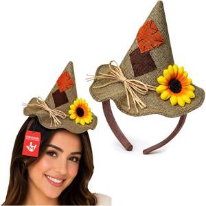 lot 60312 image: Nicky Bigs Novelties Scarecrow Hat Headband, Felt Witch Hats, Straw Witch Hat, Wizard Hats, Scarecrow Costume For Adult, Scare Crow Costume Accessories For Women - Light Brown