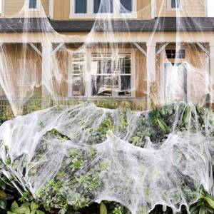 lot 60314 image: 1000 sqft Spider Webs Halloween Decorations Bonus with 30 Fake Spiders, Super Stretch Cobwebs for Halloween Indoor and Outdoor Party Supplies