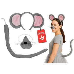 lot 60316 image: Nicky Bigs Novelties Morph Mouse Costume Set For Adults 3 Blind Mice Costumes Mouse Ears Headband Tail Nose Accessories Kit Halloween Accessory, One Size, Gray
