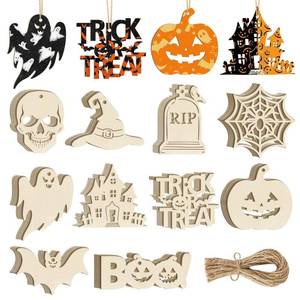 lot 60317 image: 80PCS Wooden Halloween Ornaments to Paint Fall Decorations,10 Styles DIY Blank Autumn Unfinished Wood Skull Pumpkin Ghost Bat Boo Trick or Treat Halloween Cutouts Ornament for Crafts Party Hanging