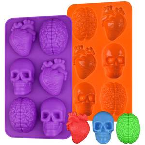 lot 60319 image: HUAKENER BrainHeartSkull Cake Mold, 2 Pack Halloween Silicone Molds