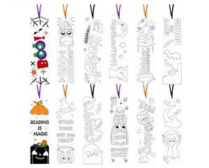 lot 60324 image: Haooryx Color Your Own Halloween Bookmarks - 72 Pcs DIY Coloring Blank Bookmarks Little Boo Monster Book Marker Gift Tag for Goodie Bag Filler Party Game Prize Book Lover Classroom Reward