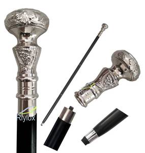 lot 60329 image: Riylox Vintage Antique Walking Cane Wooden Walking Stick Silver Brass Handle Knob Gift Halloween Costume Cruella Vampire Cane
