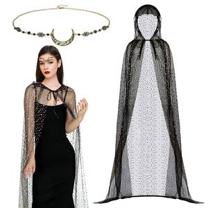 lot 60332 image: Toulite 2 Pcs Halloween Witch Cape Headband, Black, Moon Star