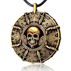 lot 60333 image: UNKENBO� Pirate Necklace for Men Women - Double-Sided Antique Brass Pirate Accessories, Cursed Skull Coin Medallion Jewelry, Authentic Halloween Cosplay Costume Jewelry Pendant Gift