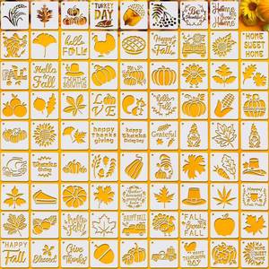 lot 60344 image: 80 Pieces 3 x 3 Inch Thanksgiving Reusable Plastic Art Craft Kits for DIY Painting Art Projects Wood Wall Floor Fabric Furniture Tile Holiday Stencils Decorations Thanksgiving Stencils Craft Kits