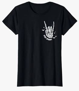 lot 60351 image: Vintage Stay Spooky Hand Skeleton Happy Halloween Pocket T-Shirt 2XL Orange