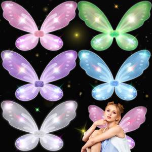lot 60354 image: Kasyat 5 Pcs Halloween Light up Fairy Butterfly Wings Bulk Fairy Wings with LED Lights Sparkly Angel Dress up Toy for Halloween Birthday Party Christmas Costume Princess Cosplay Gift