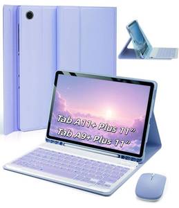 lot 7906 image: TUNKARMOR Case Keyboard for Samsung Galaxy Tab A9  A11 Plus 20232025 11 Inch - Mouse and Detachable Magnetic Keyboard, Slim Case with S Pen Holder, Auto SleepWake (Purple) - Retail $29
