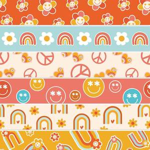 lot 7915 image: AnyDesign 69Ft Groovy Bulletin Board Borders Boho Retro Floral Daisy Smile Rainbow Hippie Trim Straight Border Strips Board Stickers for Classroom Office Party Nursery Elementary School Decor