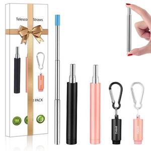 lot 7916 image: 2 Pack Reusable Metal Straws Collapsible Stainless Steel Drinking Straw Travel Portable Telescopic Straw with Case for Cruise Ship Essentials BlackRose Gold