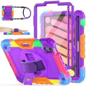 lot 7926 image: SEYMAC stock Case for iPad Mini 7 (A17 Pro)2024 Mini 6 8.3 with Screen Protector Pencil Holder 360 Rotating Hand Strap &Stand, Drop-Proof Case for iPad Mini 7th6th Generation 8.3PurpleColorful - Retail $30
